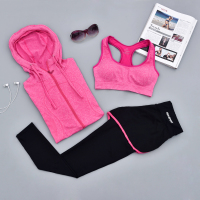 瑜伽服秋冬套装三件套女运动跑步健身房显瘦长裤大码长袖外套帽衫
