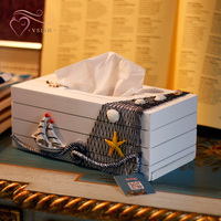 VSISH 地中海风格装饰纸巾盒 创意木质抽纸盒 家居客厅收纳纸抽盒