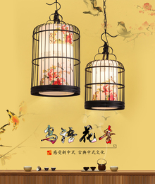 新中式吊灯鸟笼吊灯个性手绘餐厅书房创意饭店咖啡厅酒店吊灯deng