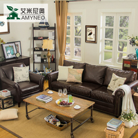 艾米尼奥家具客厅小户型三人皮沙发美式皮艺沙发组合C130