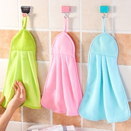 可挂式厨房卫生间纯色强吸水速干擦手巾珊瑚绒擦拭毛巾 3条装