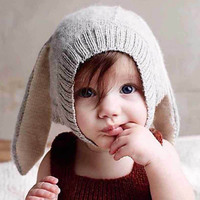 包邮超萌套头秋男女宝宝帽子婴儿护耳帽兔子耳朵冬款套头毛线k47