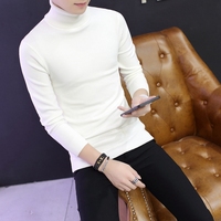秋冬季男士高领毛衣韩版修身型大码带领针织衫学生纯白长领线衣潮