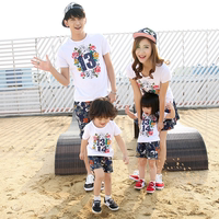 亲子装夏装2017新款韩国短袖亲子t恤时尚情侣装儿童母子套装