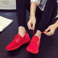 欧美秋季女生运动鞋跑步鞋2016学生红色椰子鞋女网面透气小红鞋潮