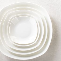 纯白色骨瓷盘子 陶瓷汤盘 8寸碟子 西式方盘家用无铅可微波餐盘