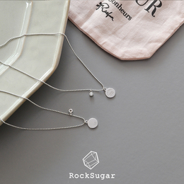 RockSugar冰糖银饰韩国钻石圆牌刻字母情人节锁骨链925纯银项链女