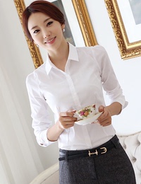 韩版衬衫女长袖棉白衬衫学生职业女装大码长短袖白衬衫打底女衬衣