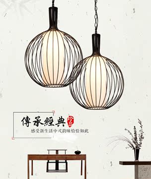 新中式吊灯 简约仿古餐厅走廊过道阳台灯铁艺圆形美式饭厅灯deng